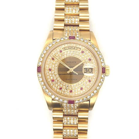 rolex yellow gold gold full pavé diamond ruby 68002